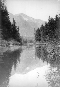 View of Buntzen Lake at present suspension bridge