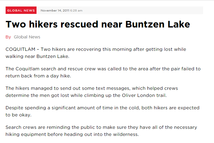 Two hikers rescued near Buntzen Lake    Globalnews.ca