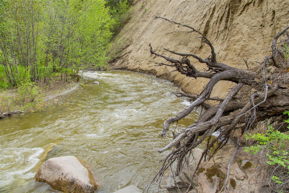 River along base of cliff