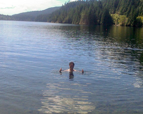 Cooling off in Buntzen Lake during a hike