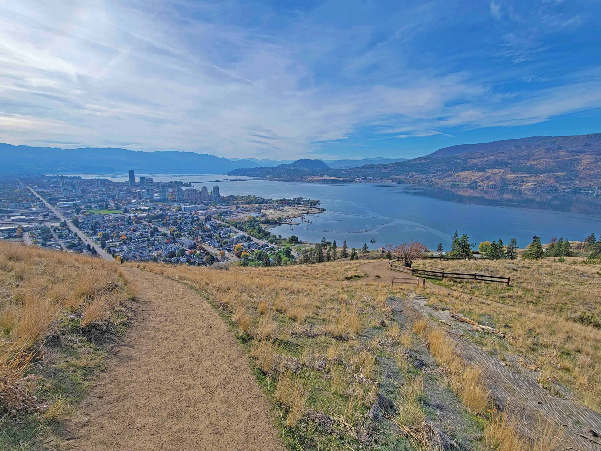 Panoramic view of downtown Kelowna and Okanagan Lake from the Apex Trail